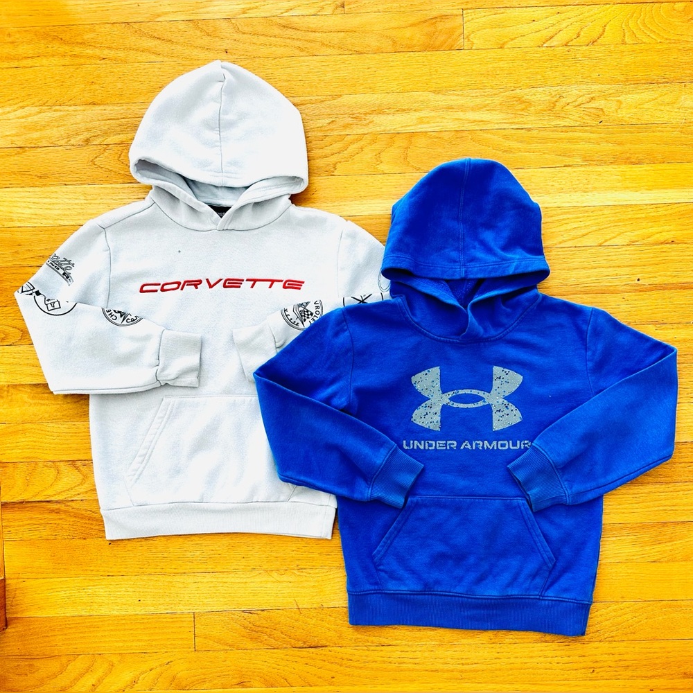 Kids Under Armour Blue Hoodie & Corvette White Hoodie size 7-8